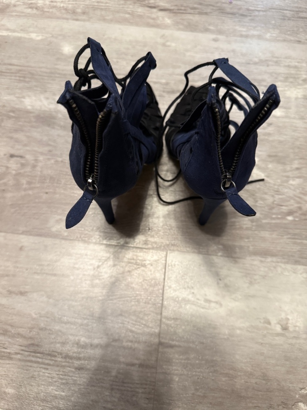 Zara Navy and Black Lace-Up Strappy High Heel Sandals - Picture 4 of 5